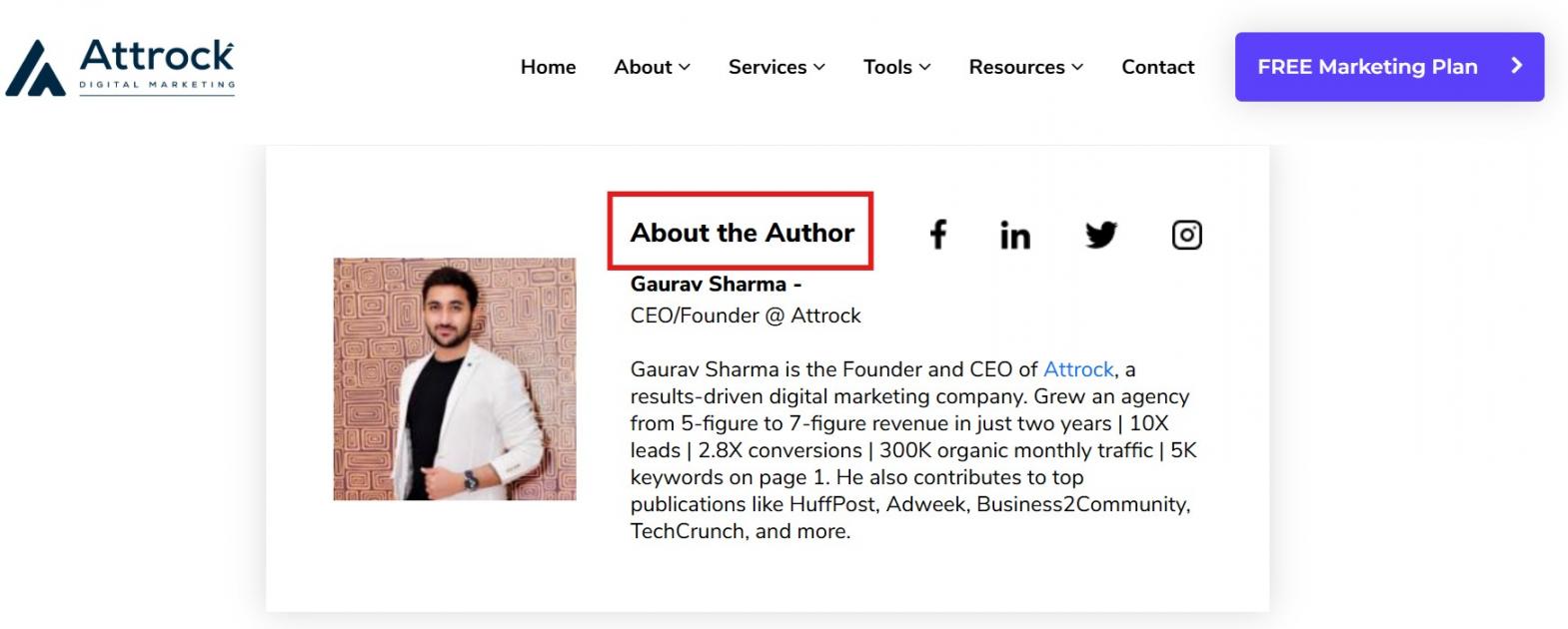 Attrock author bio section