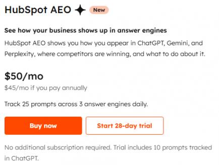 HubSpot AEO pricing