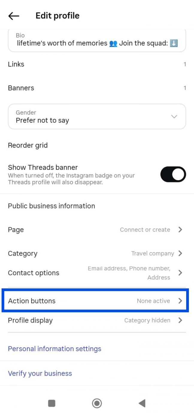 Instagram find action buttons