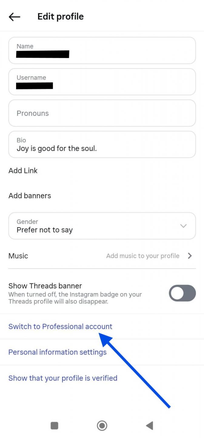 Instagram switch Pro account