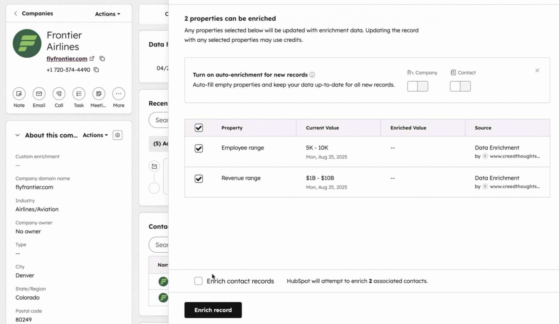 HubSpot data enrichment