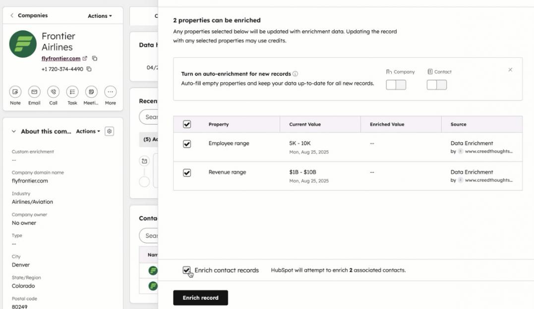 HubSpot data enrichment