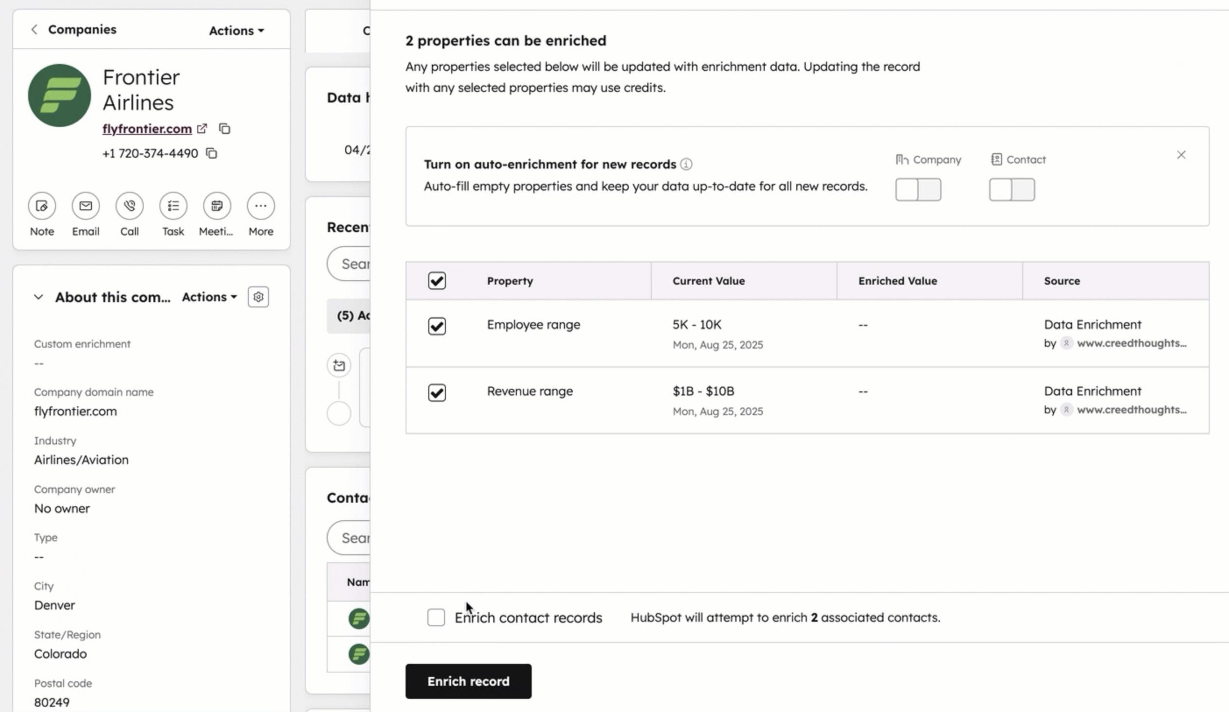 HubSpot data enrichment