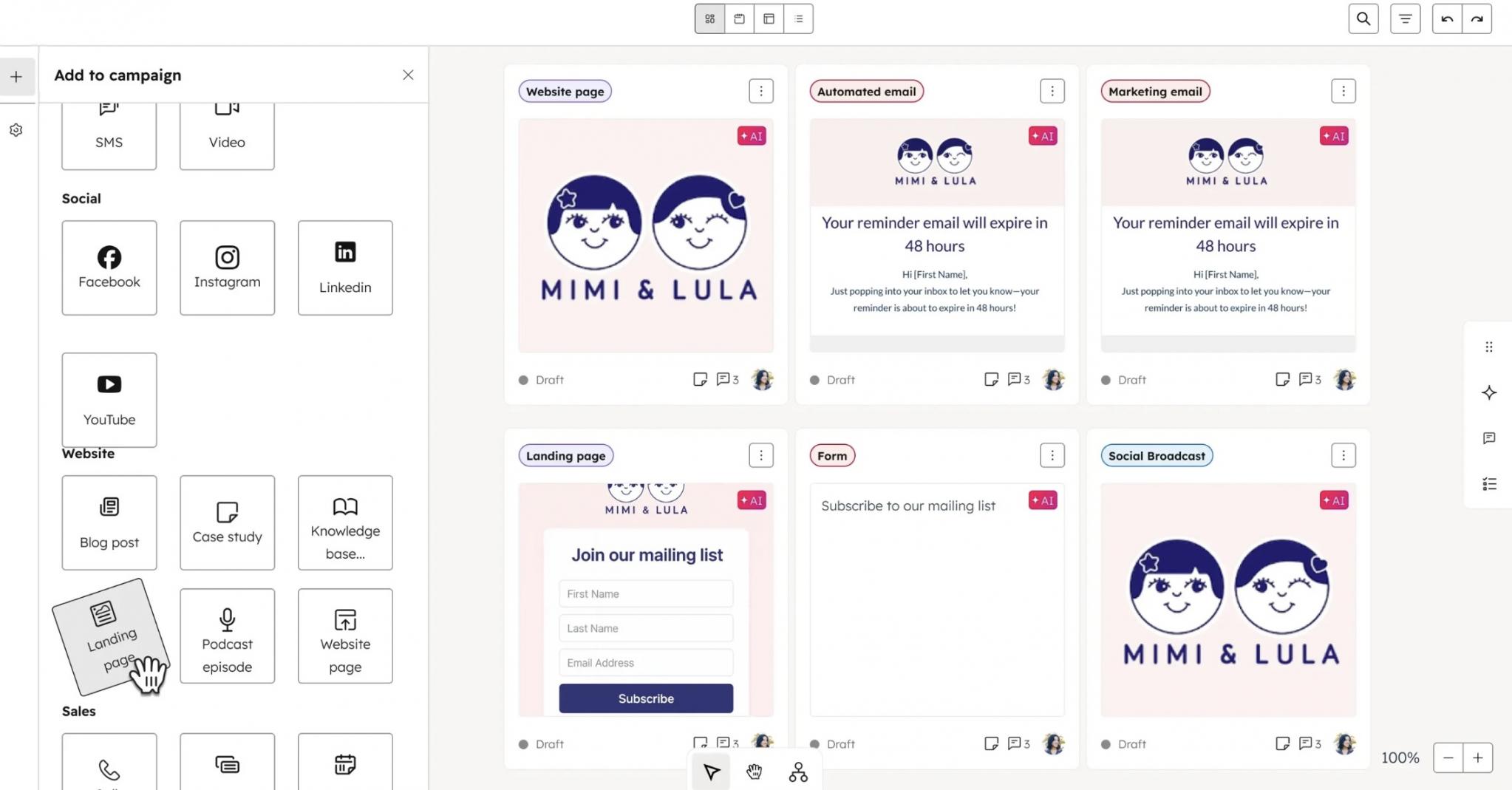 HubSpot marketing dashboard