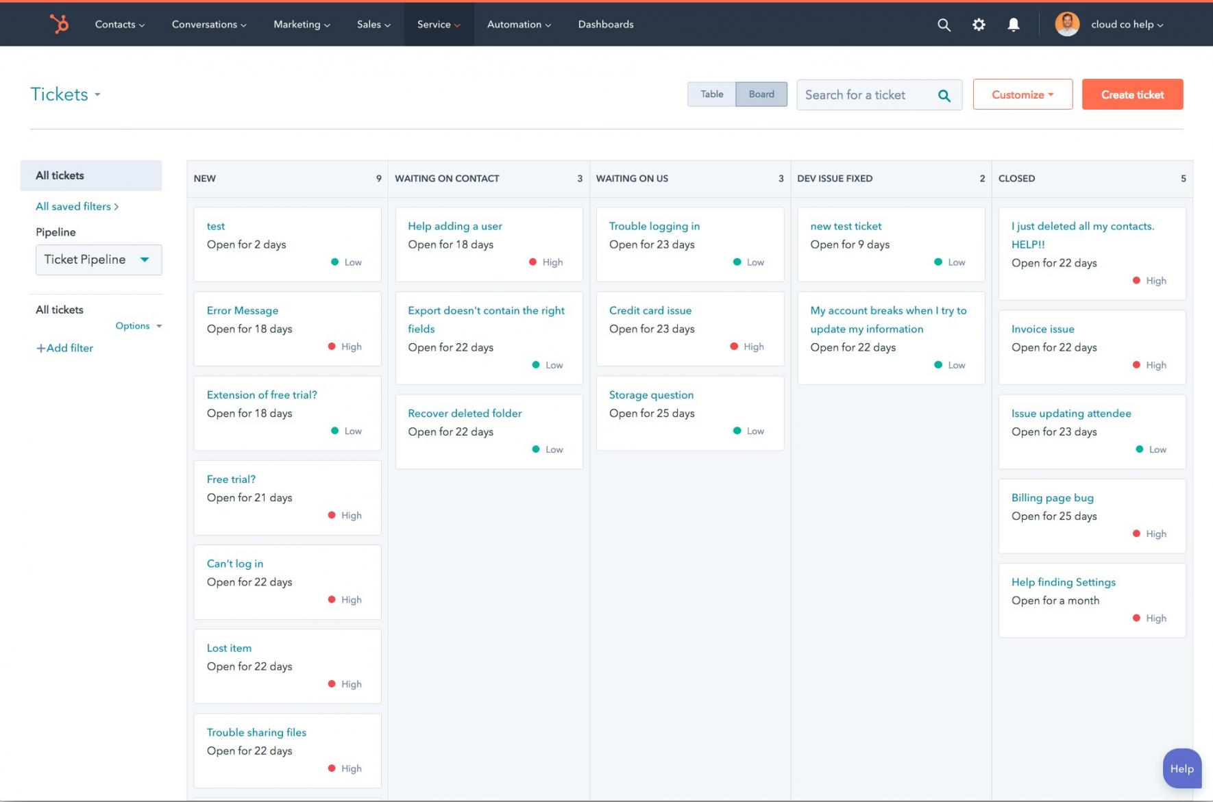 HubSpot tickets