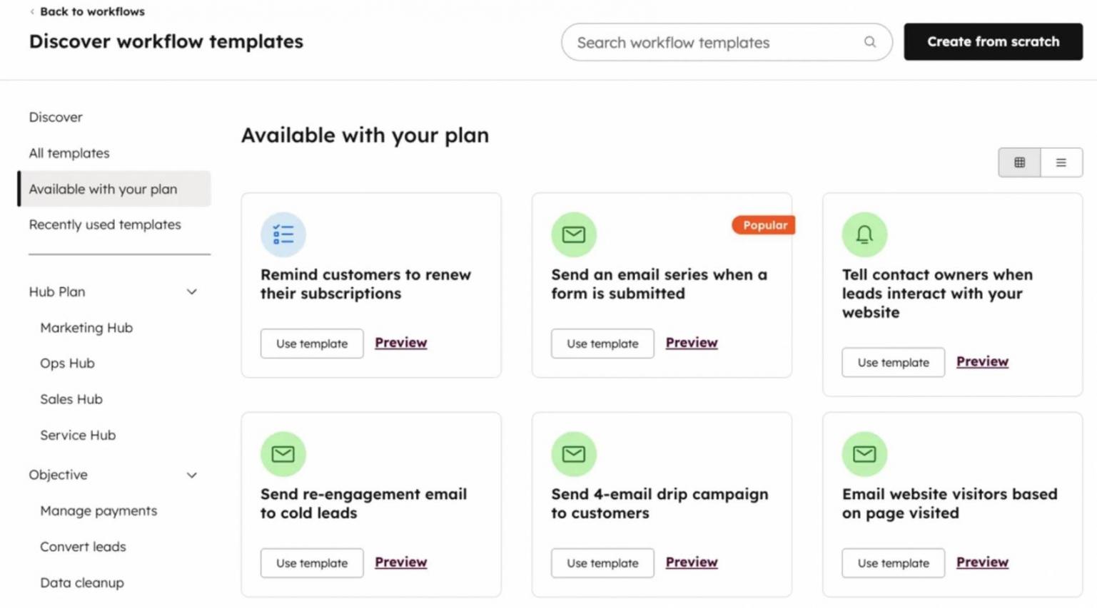 HubSpot workflow templates
