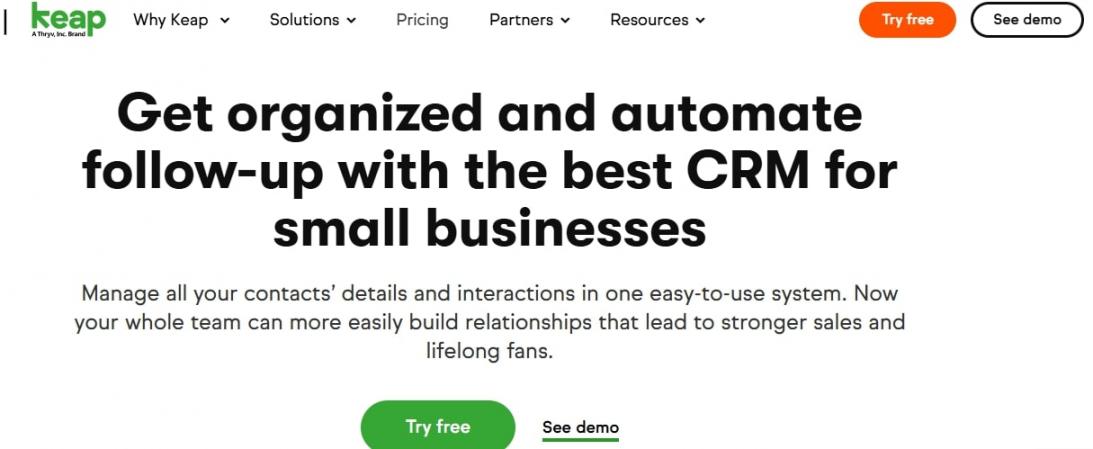 Keap CRM Homepage