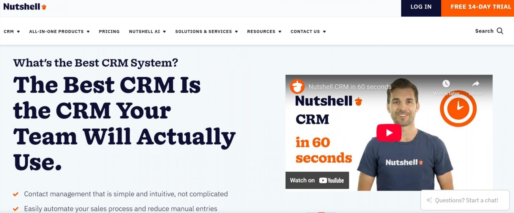 Nutshell CRM homepage