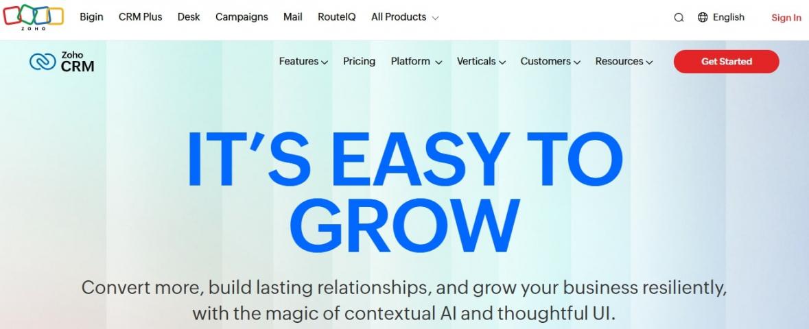 Zoho CRM Homepage