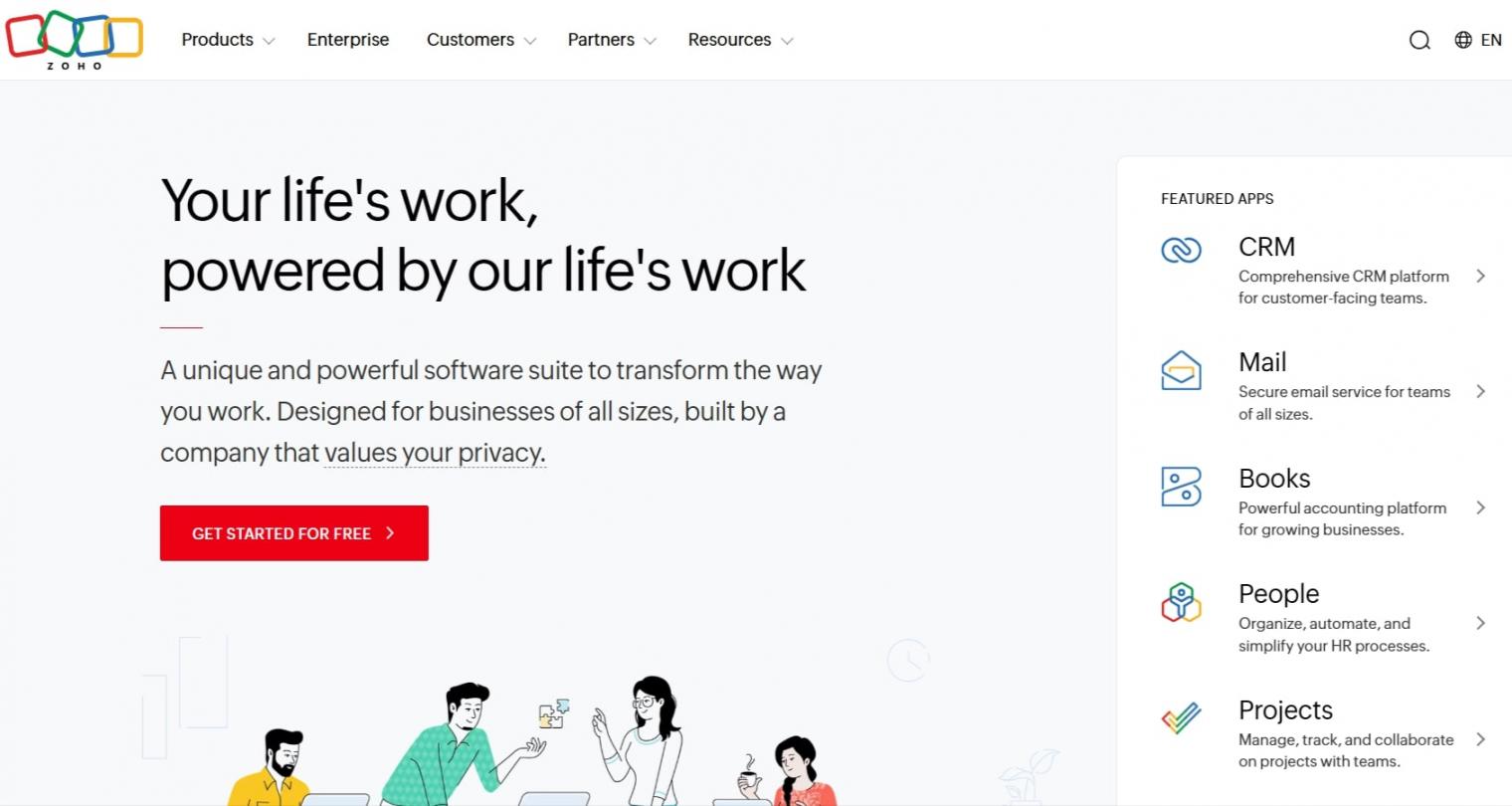Zoho CRM homepage