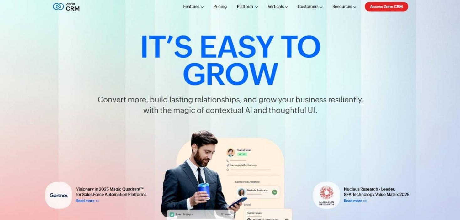 Zoho crm homepage