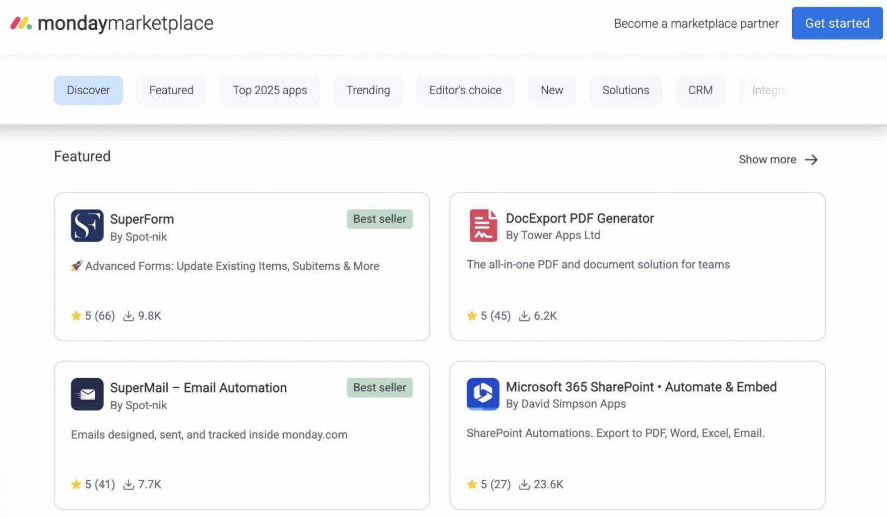 monday CRM app marketplace