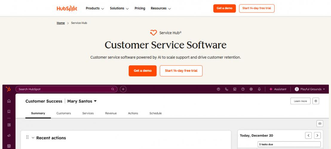 HubSpot Service Hub Page