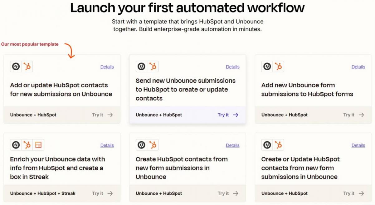 HubSpot Unbounce workflow