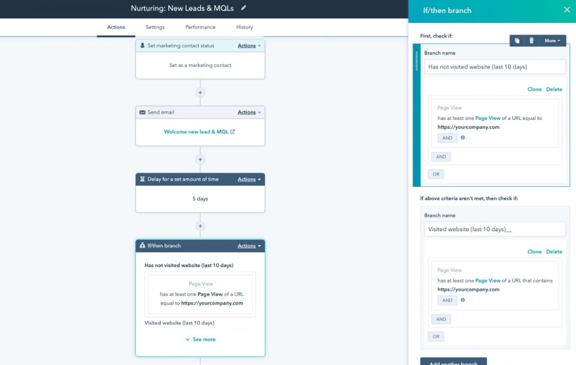 HubSpot branching logic