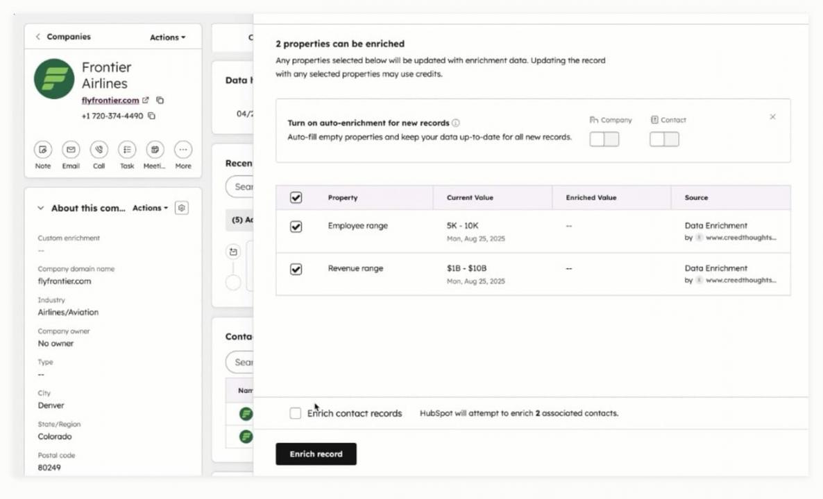 HubSpot data enrichment