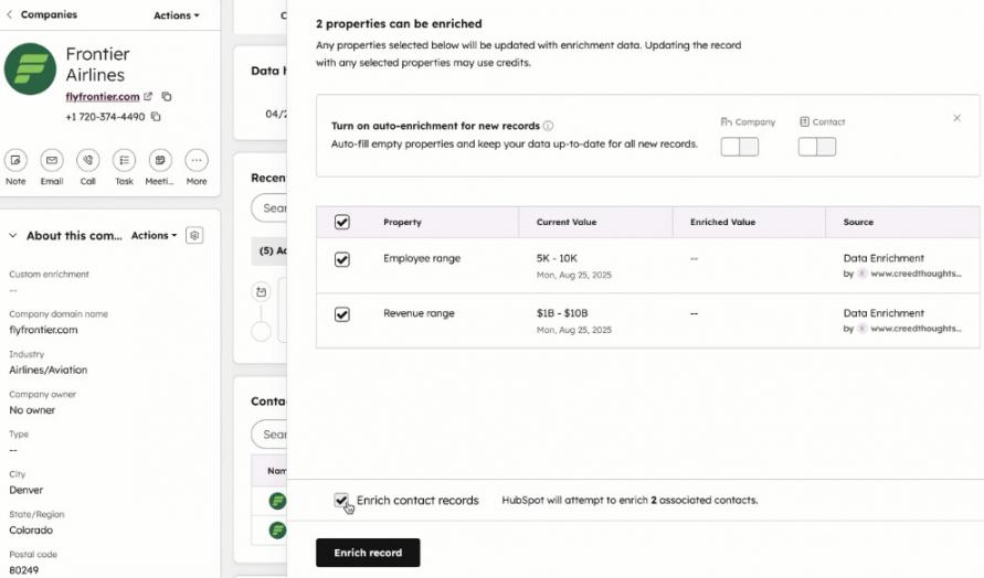 HubSpot data enrichment