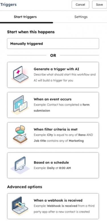 HubSpot event triggers