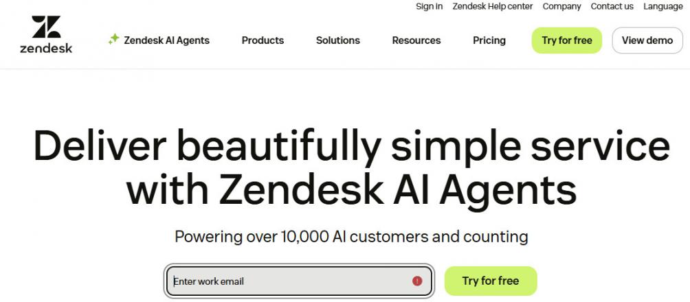 Zendesk Homepage