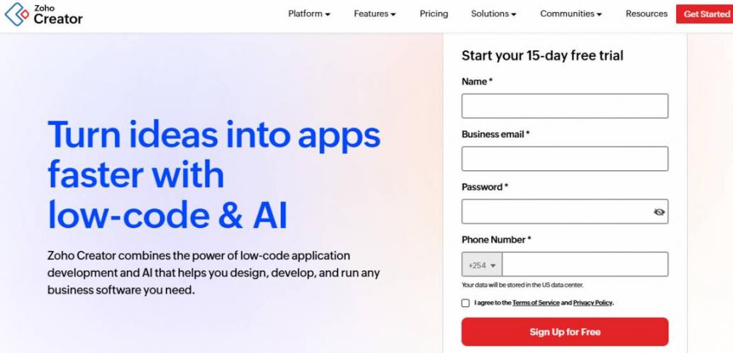 Zoho Creator Homepage