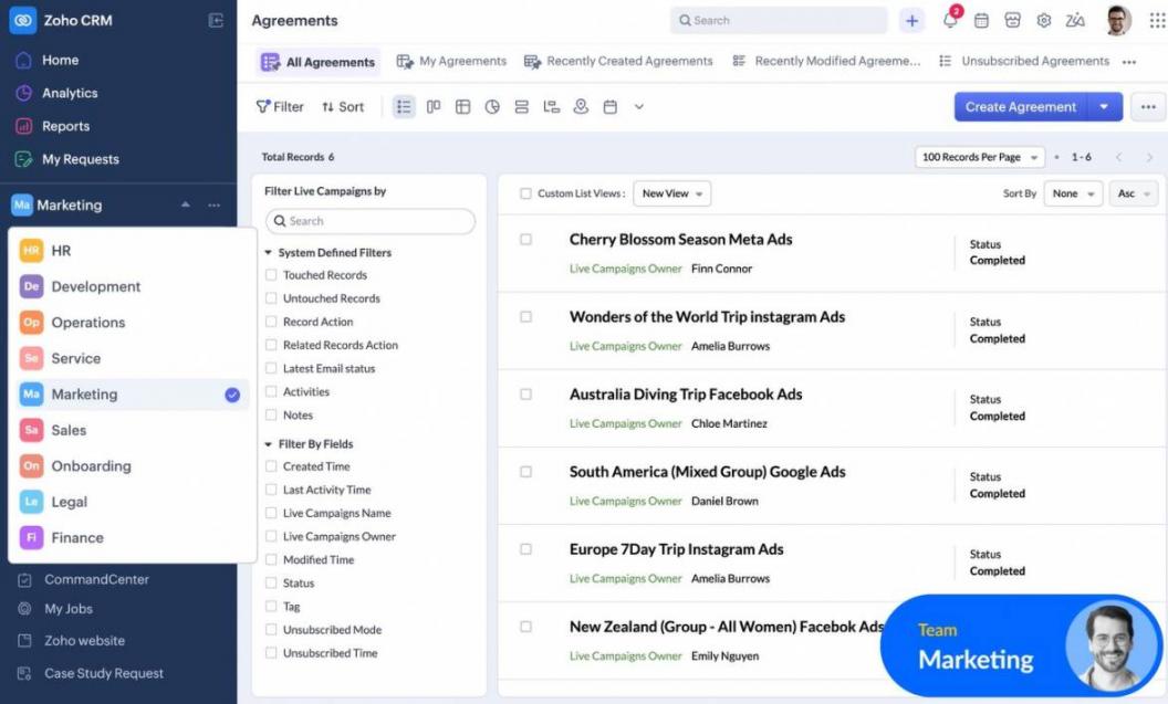 Zoho interface