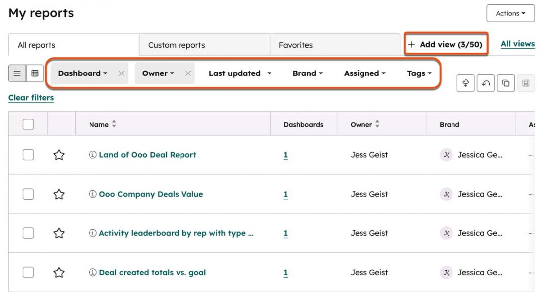 Hubspots Custom report list