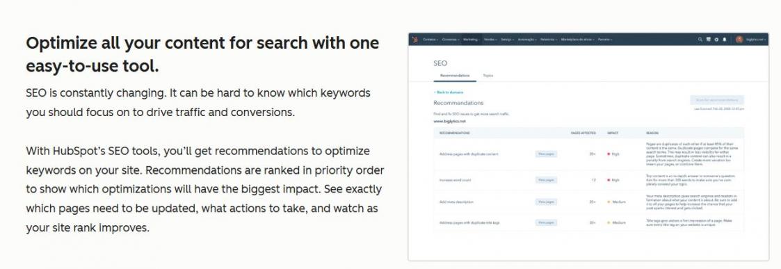 HubSpot SEO Recommendation Tool