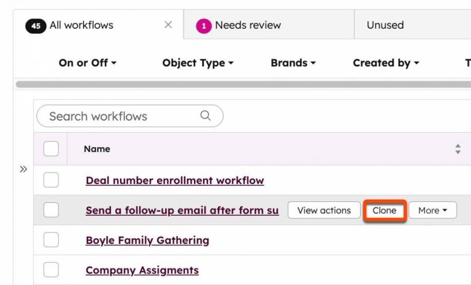 HubSpot clone workflow
