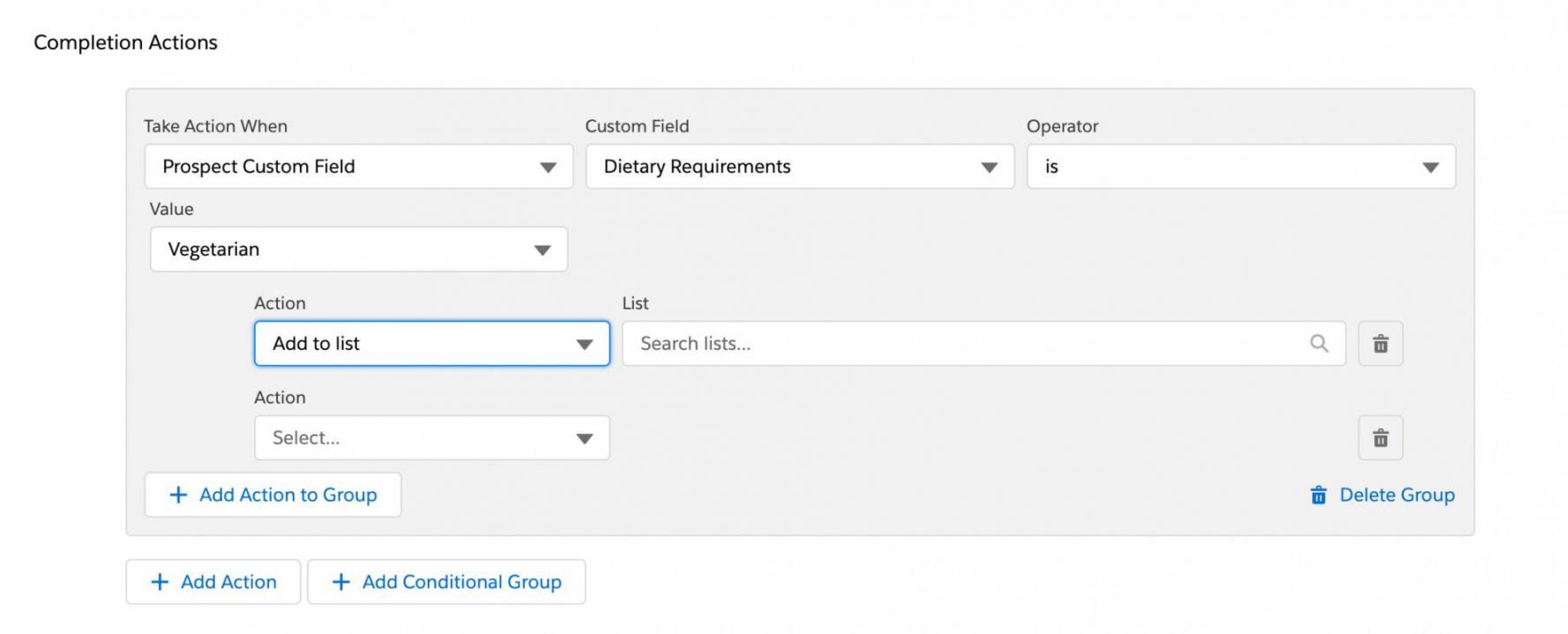 Pardot completion actions