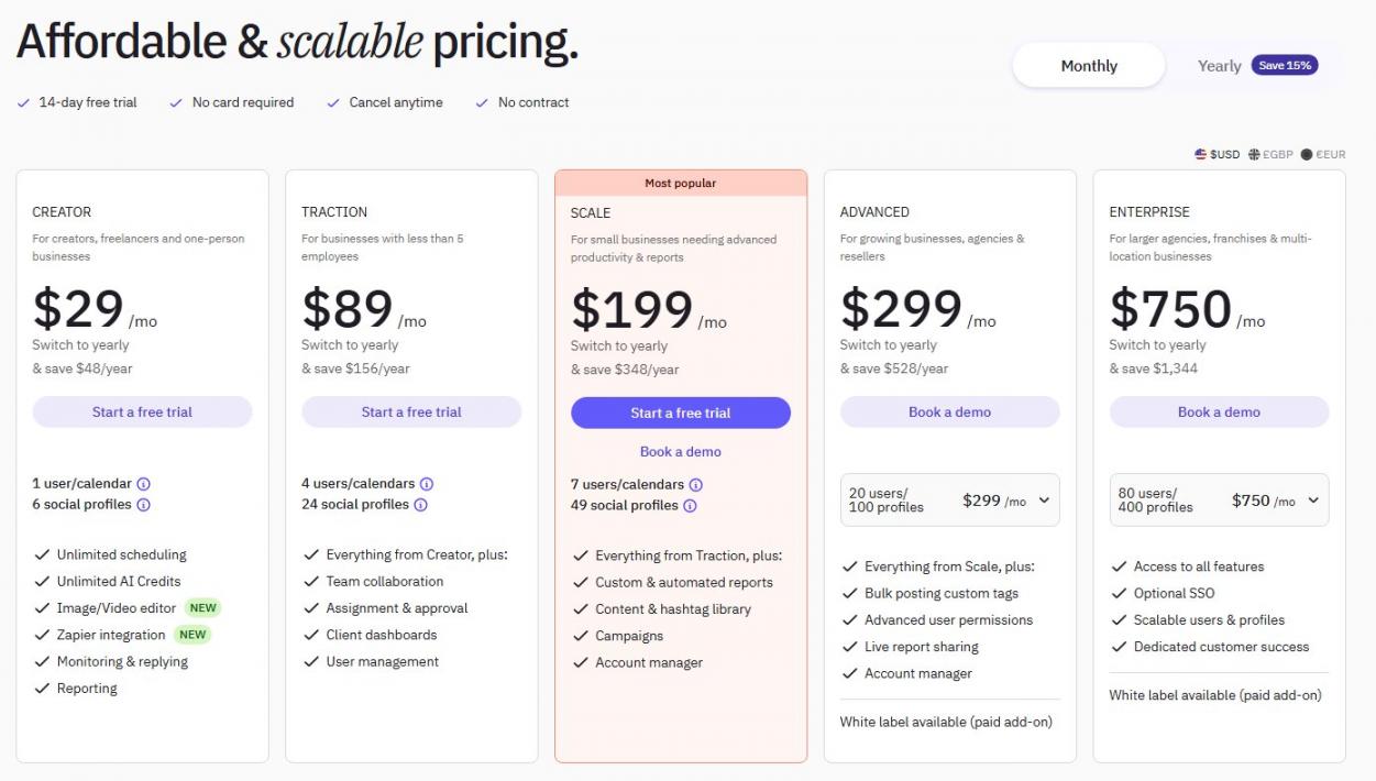Sendible Pricing