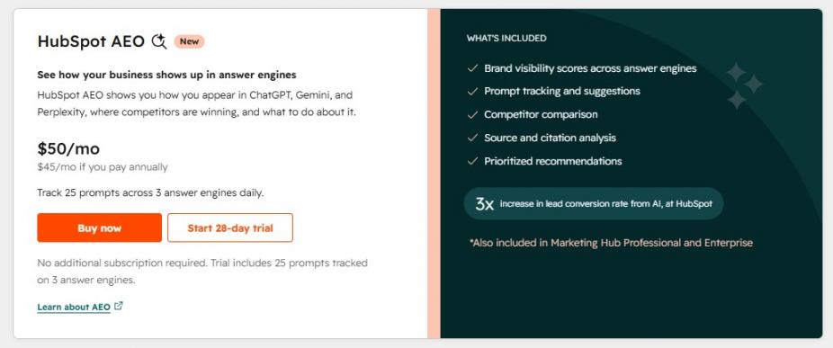 HubSpot AEO pricing