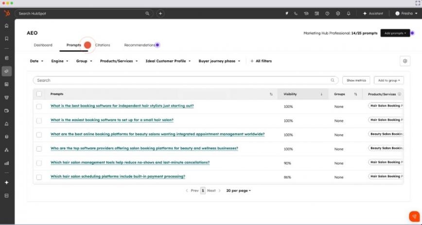 HubSpot AEO prompt analysis