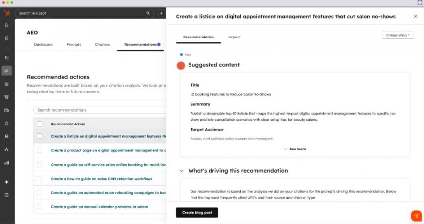 HubSpot AEO recommendations