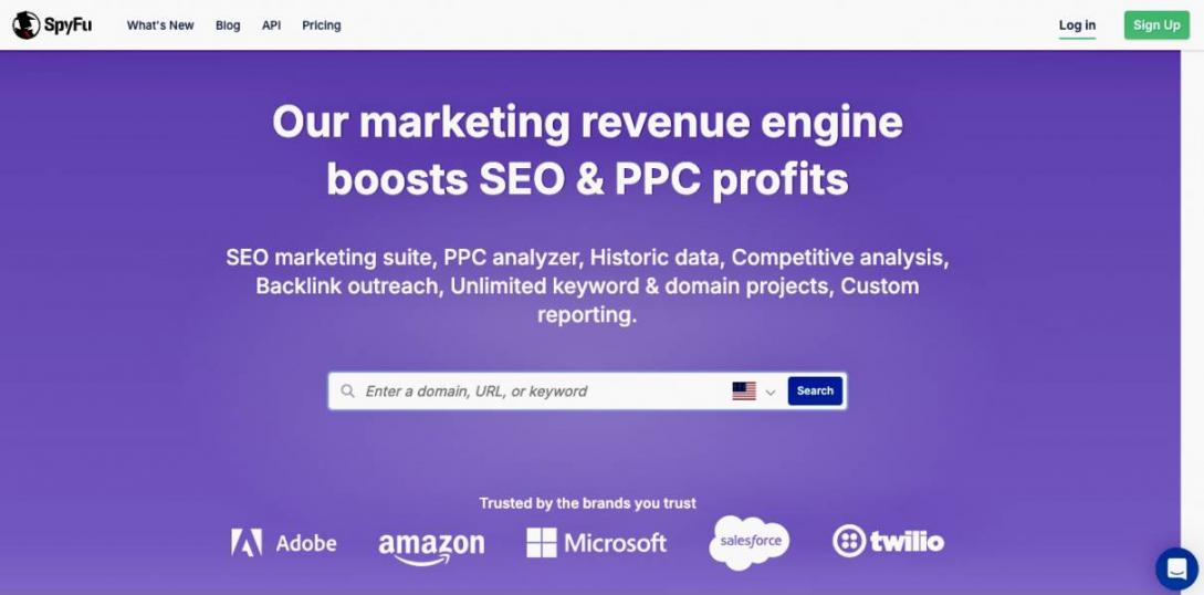SpyFu homepage