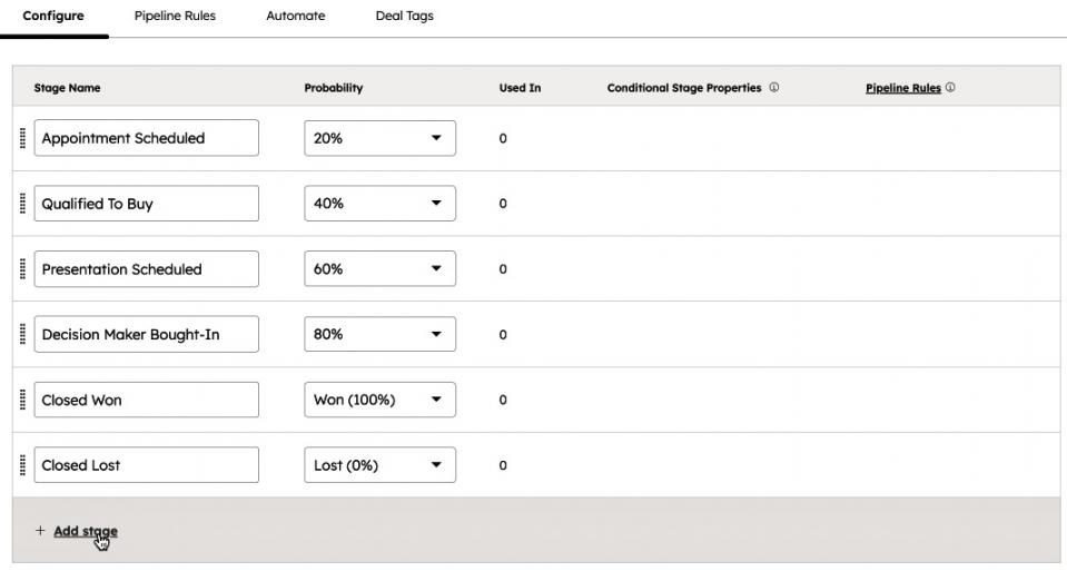 Customize deal stages - add stage