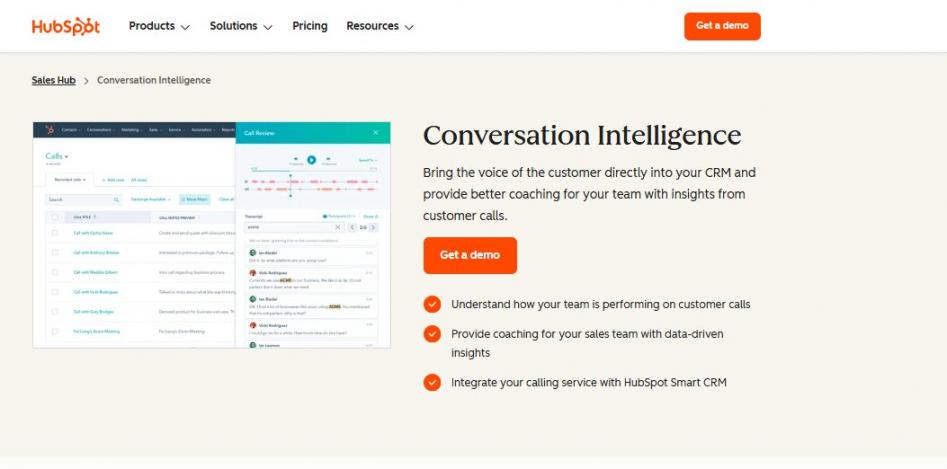 HubSpot Conversation Intelligence Page