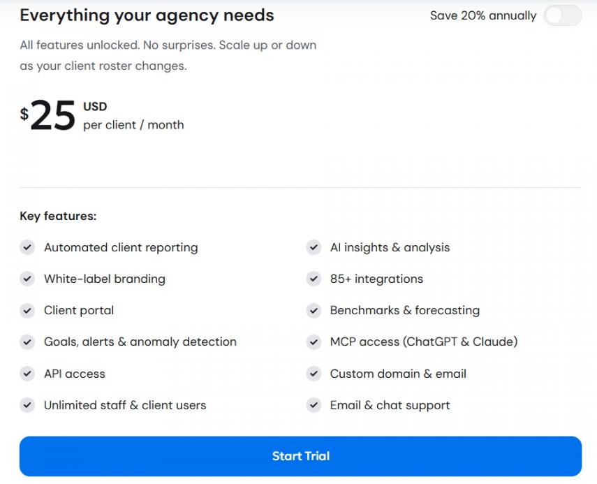 AgencyAnalytics Pricing Plans