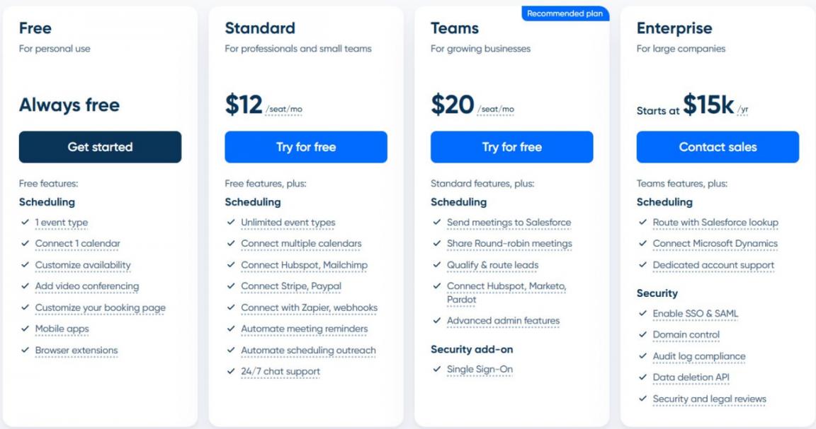 Calendly pricing