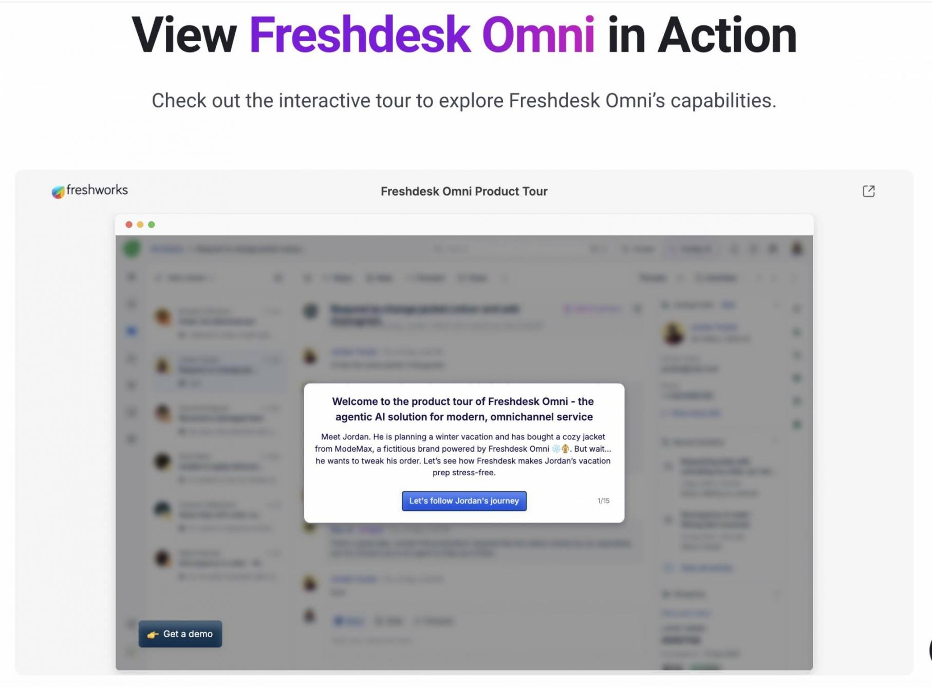 An image of the product tour page of Freshdesk Omni