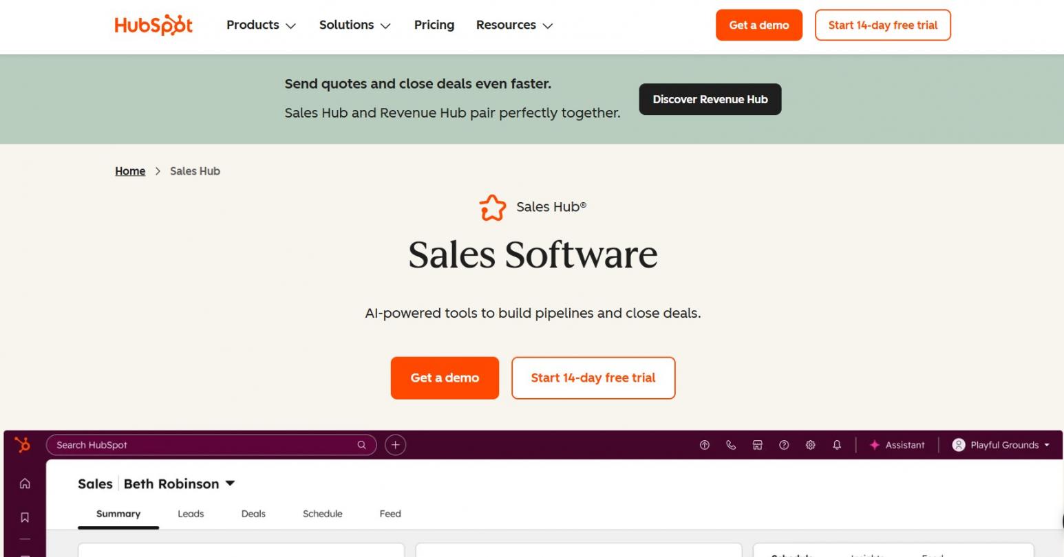 HubSpot Sales Hub homepage