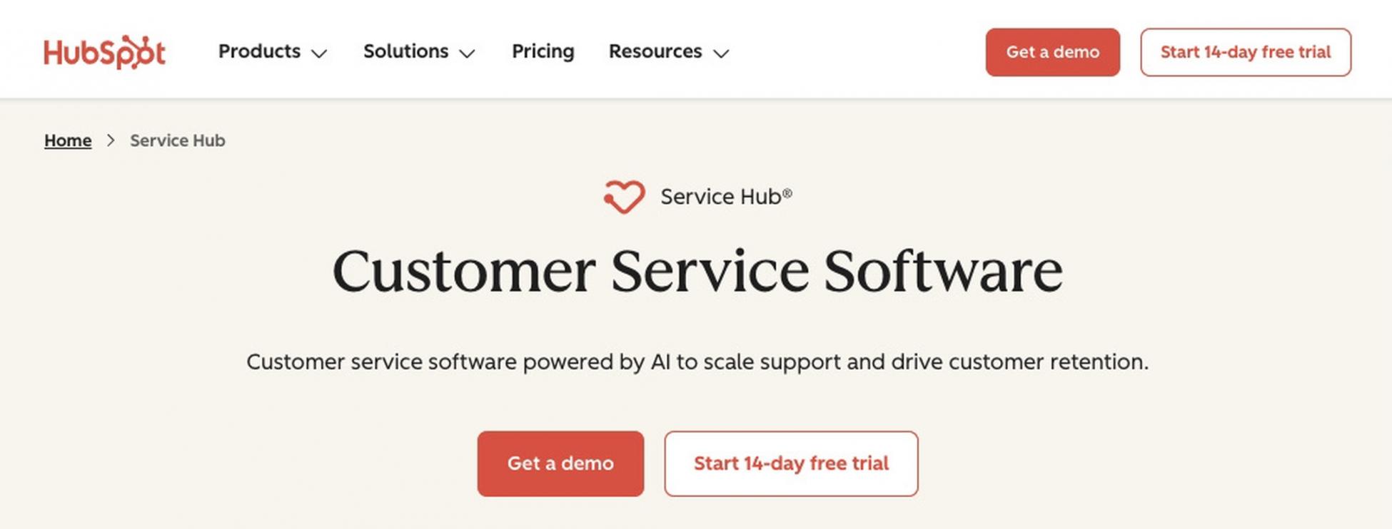 HubSpot Service Hub homepage