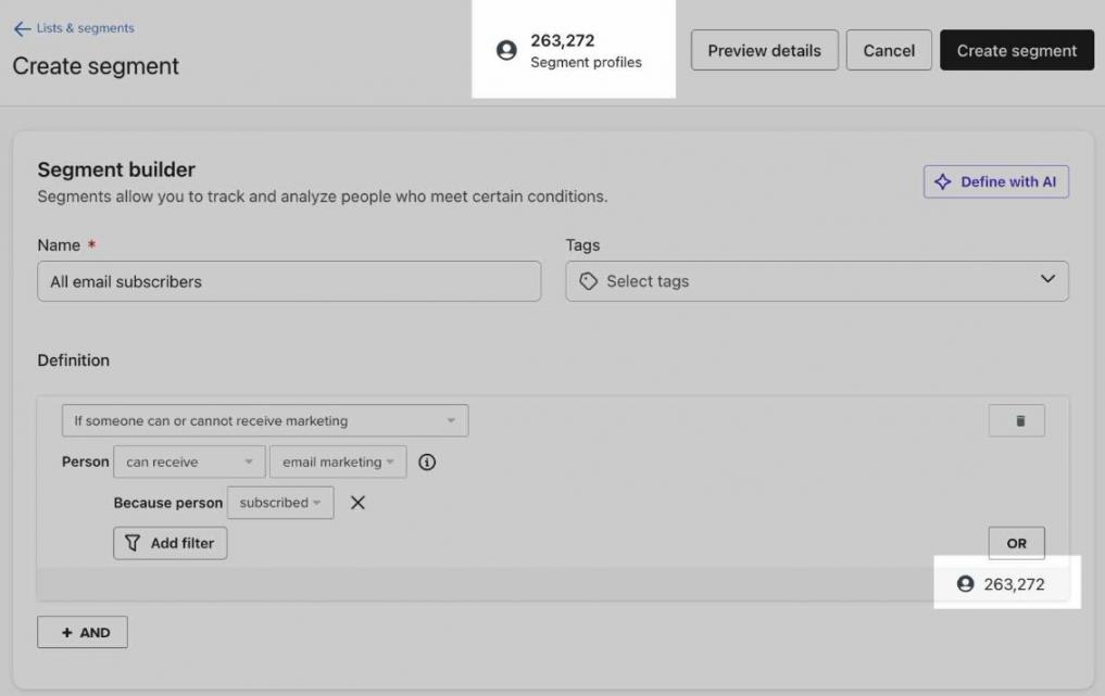 Klaviyo segment builder