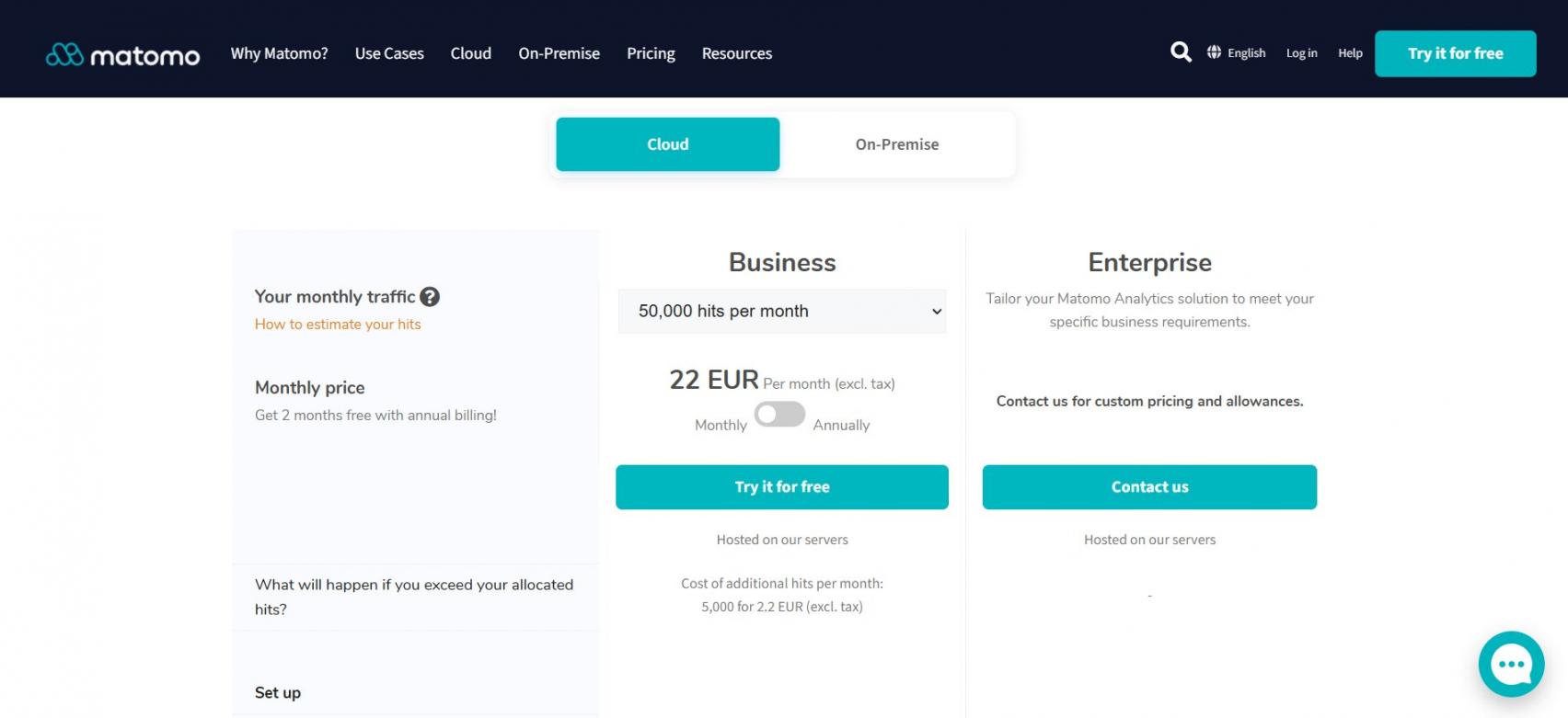 Matomo cloud pricing
