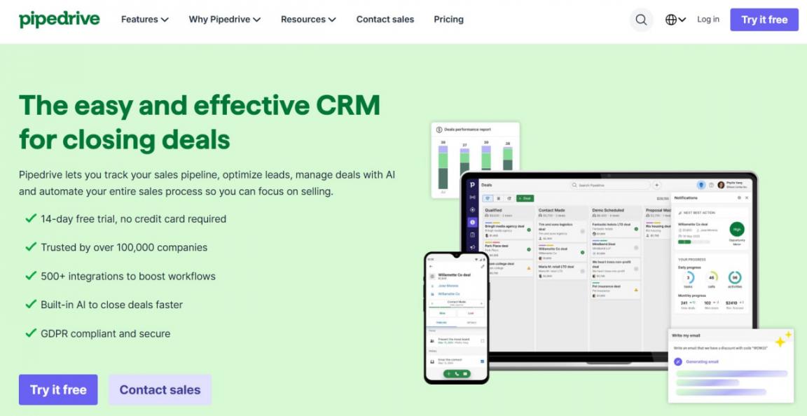 Pipedrive homepage
