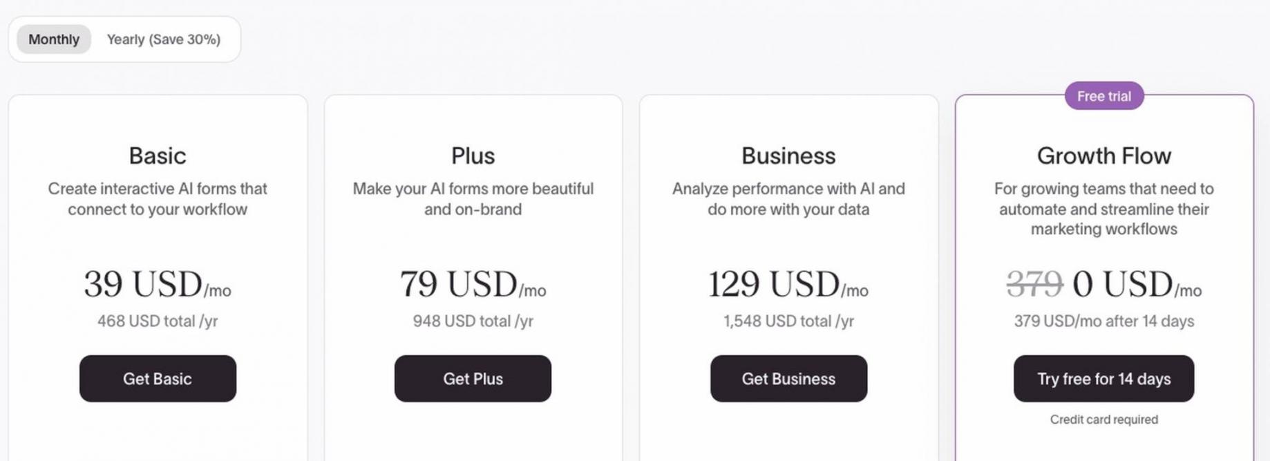 Typeform pricing