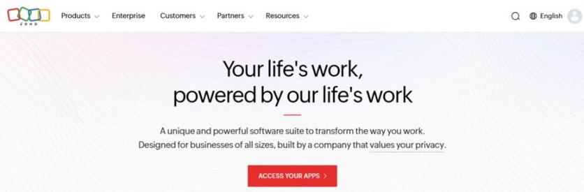 Zoho CRM Homepage