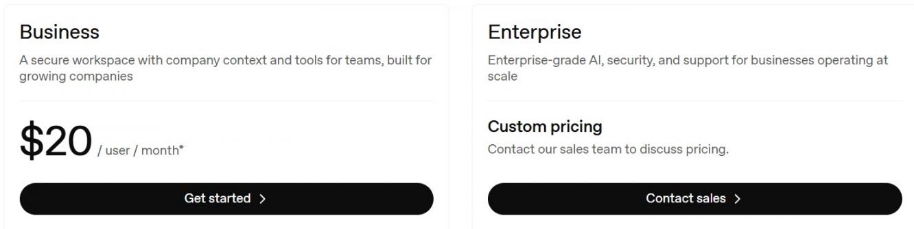 ChatGPT pricing for business