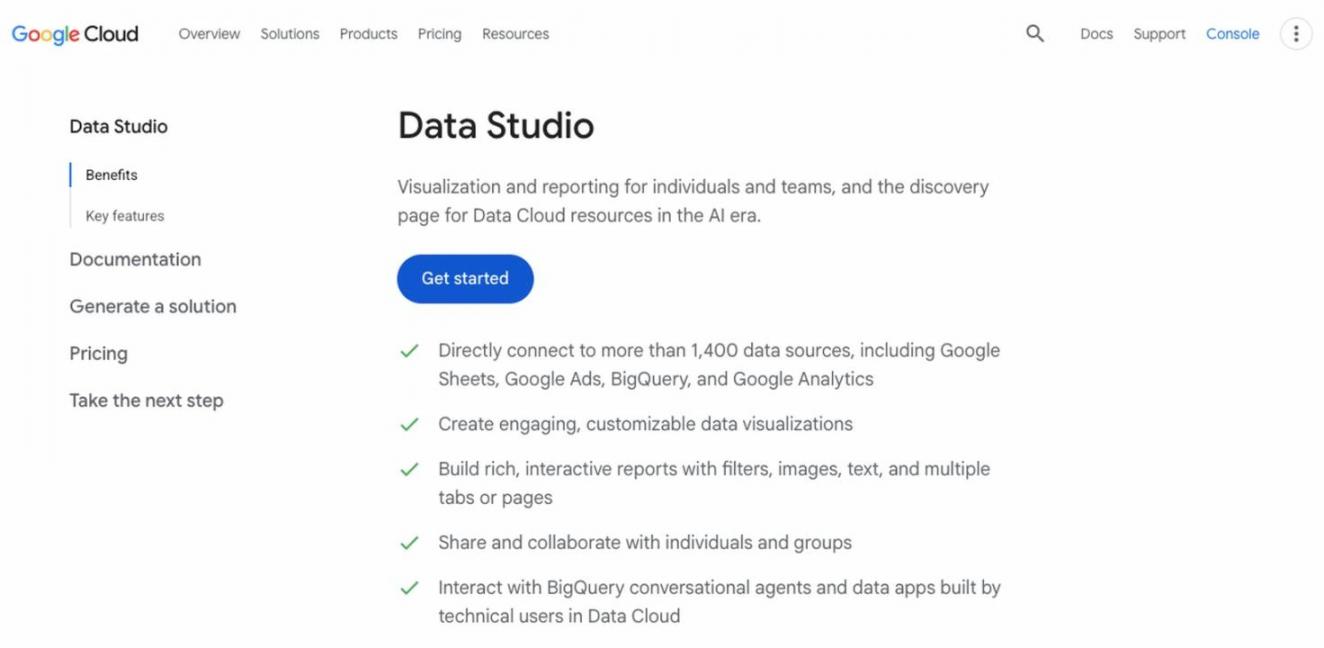 Data Studio by Google homepage