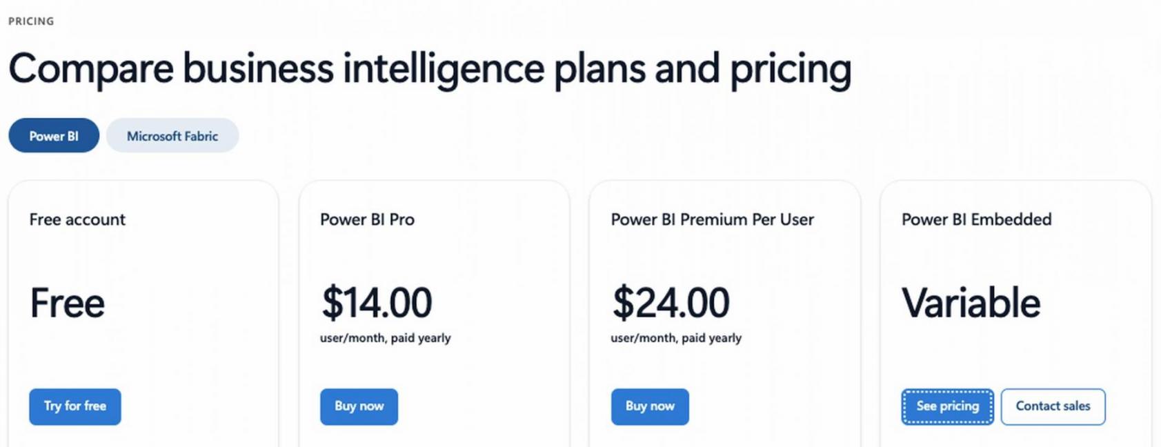 Microsoft Power BI pricing
