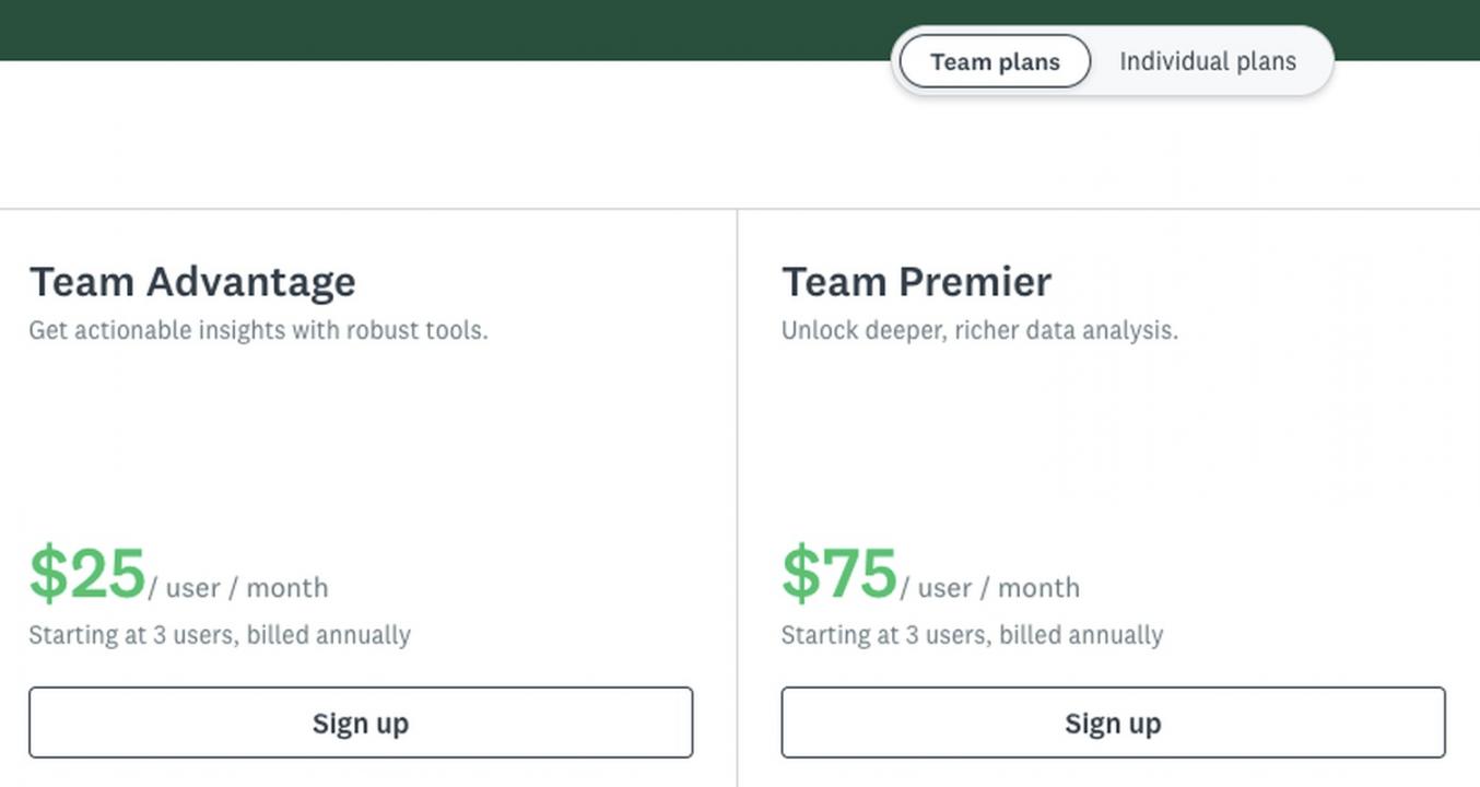 SurveyMonkey team pricing